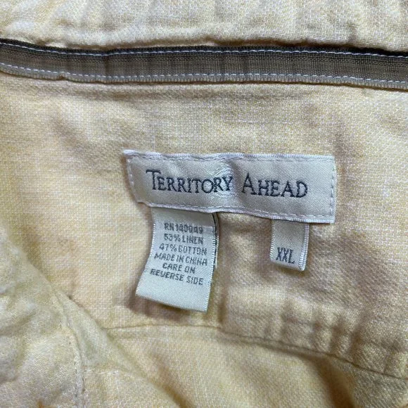 Territory Ahead Men's XXL Pale Yellow Long Sleeve Button-Up Shirt Linen Cotton - Picture 3 of 9